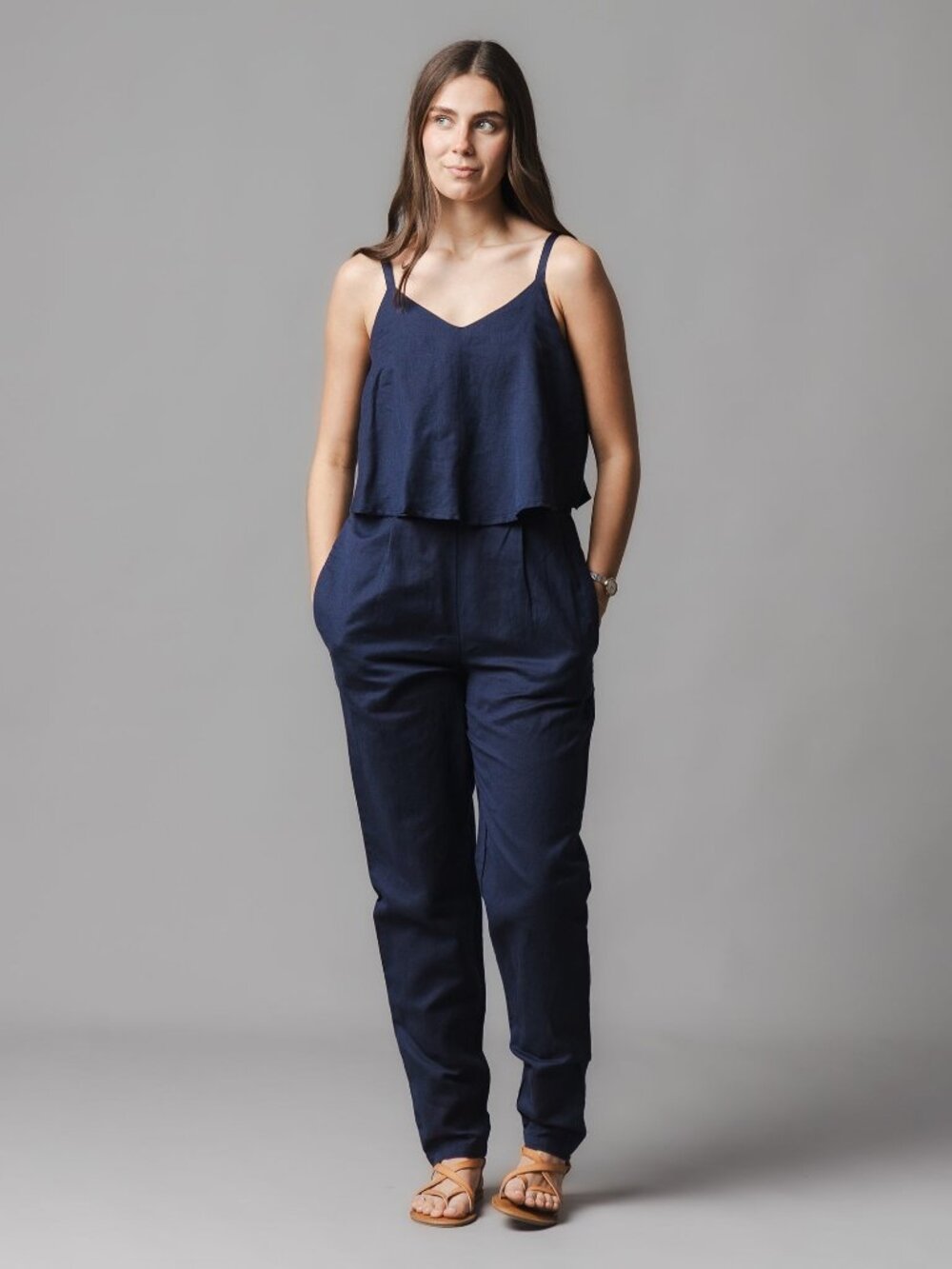 Hope & Henry Linen Jumpsuit - Navy Linen